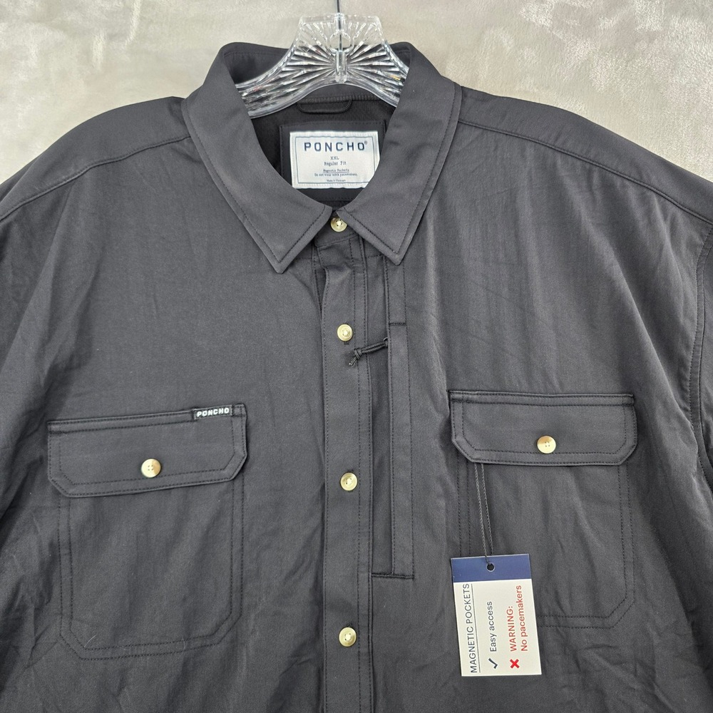 NEW Poncho Fishing Shirt Mens XXL Black Short Sleeve Magnetic Pockets